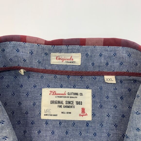 7 Diamonds Shirt Mens XXL 2XL Red Cotton Plaid Short Sleeve Snap Button Western - Picture 4 of 10